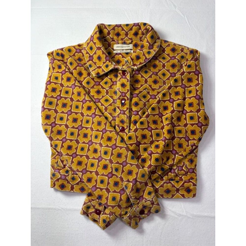 Urban Outfitters Retro Floral Corduroy Cropped Jacket Yellow Purple Medium